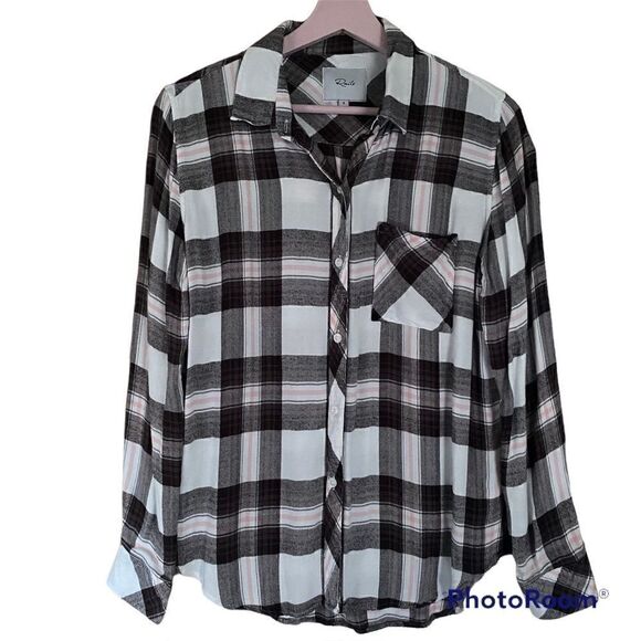 RAILS Hunter plaid Shirt White Grey Peach button down long sleeve top - Picture 3 of 13